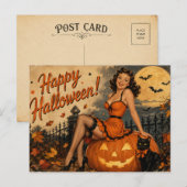 Oude Halloween Pin-up Prentbrief Briefkaart (Voorkant / Achterkant)