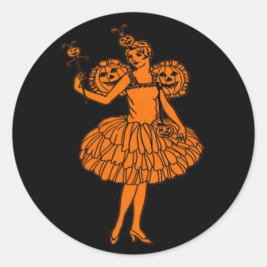 Oude Halloween Pompoen Fee Illustratie Ronde Sticker (Voorkant)