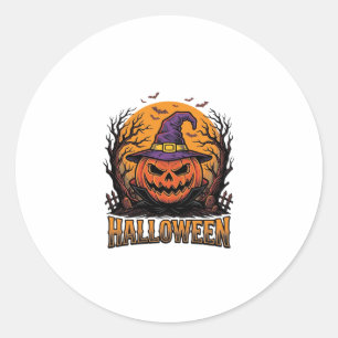 Oude Halloween Pompoen Heks Hoed Grafiek_1 Ronde Sticker