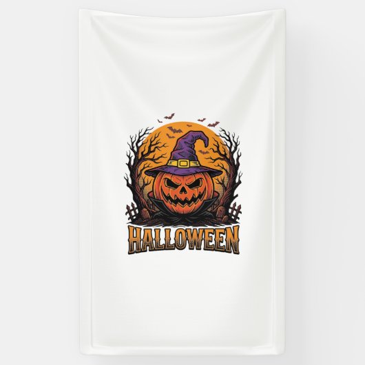 Oude Halloween Pompoen Heks Hoed Grafiek_1 Spandoek (Verticaal)
