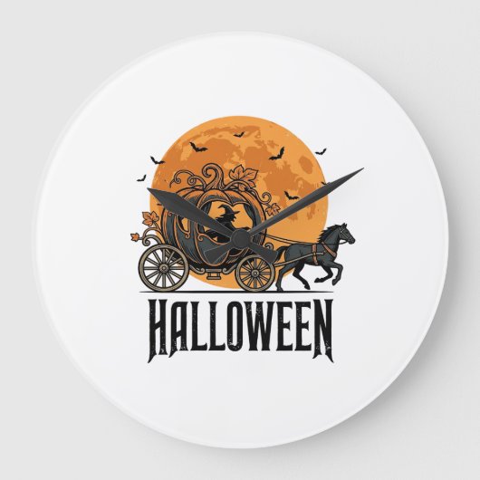 Oude Halloween Pompoen Koets Heks Ontwerp_1 Grote Klok (Voorkant)