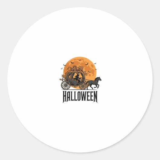 Oude Halloween Pompoen Koets Heks Ontwerp_1 Ronde Sticker (Voorkant)