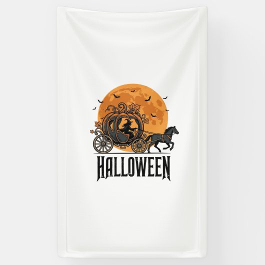Oude Halloween Pompoen Koets Heks Ontwerp_1 Spandoek (Verticaal)