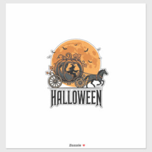 Oude Halloween Pompoen Koets Heks Ontwerp_1 Sticker