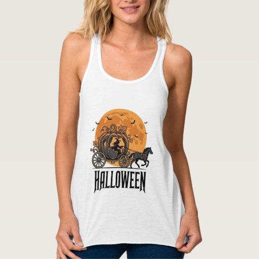 Oude Halloween Pompoen Koets Heks Ontwerp_1 Tanktop (Voorkant)