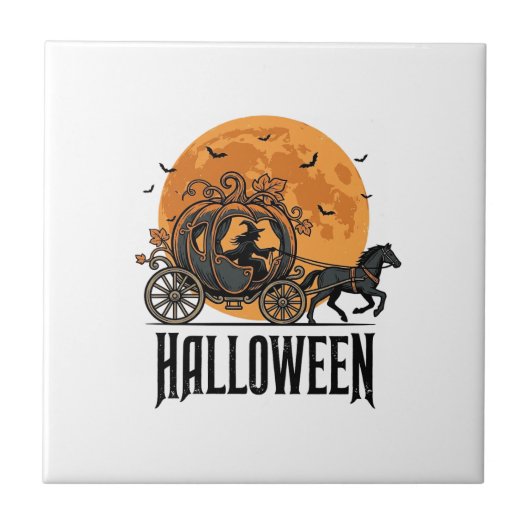 Oude Halloween Pompoen Koets Heks Ontwerp_1 Tegeltje (Voorkant)