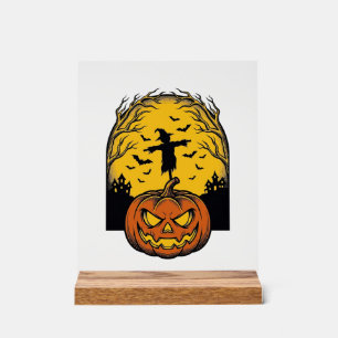 Oude Halloween Pompoen Maan Vogelverschrikker Kuns Acryl Bord