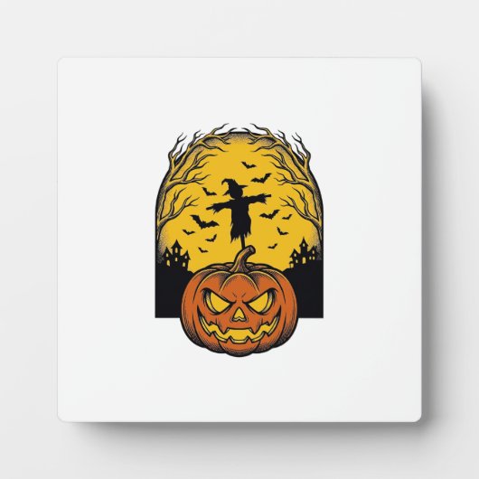 Oude Halloween Pompoen Maan Vogelverschrikker Kuns Fotoplaat (Voorkant)