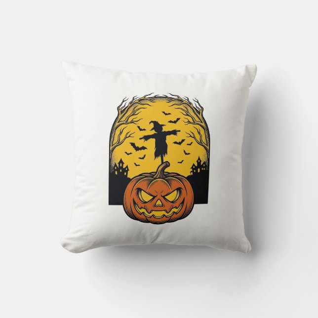 Oude Halloween Pompoen Maan Vogelverschrikker Kuns Kussen (Voorkant)