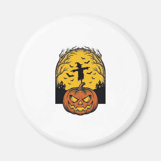 Oude Halloween Pompoen Maan Vogelverschrikker Kuns Magneet (Voorkant)