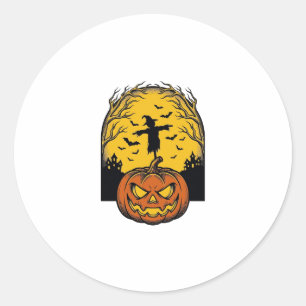 Oude Halloween Pompoen Maan Vogelverschrikker Kuns Ronde Sticker