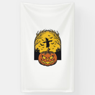 Oude Halloween Pompoen Maan Vogelverschrikker Kuns Spandoek