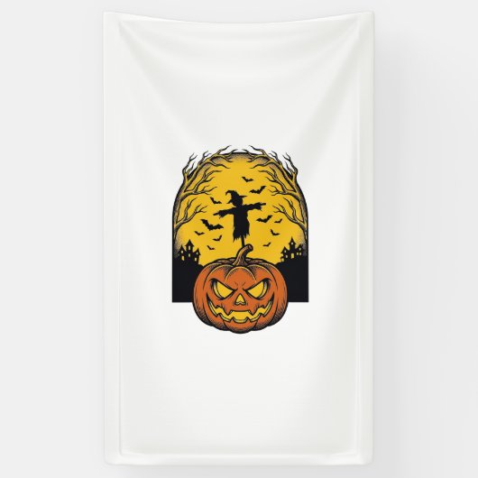 Oude Halloween Pompoen Maan Vogelverschrikker Kuns Spandoek (Verticaal)