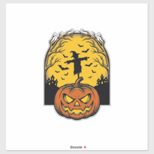 Oude Halloween Pompoen Maan Vogelverschrikker Kuns Sticker