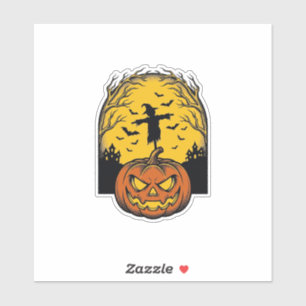 Oude Halloween Pompoen Maan Vogelverschrikker Kuns Sticker