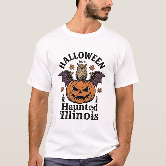 Oude Halloween Pompoen Uil Illinois Shirt Ontwerp (Voorkant)