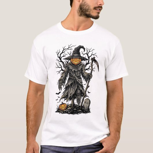 Oude Halloween Pompoen Vogelverschrikker Shirt Ont (Voorkant)