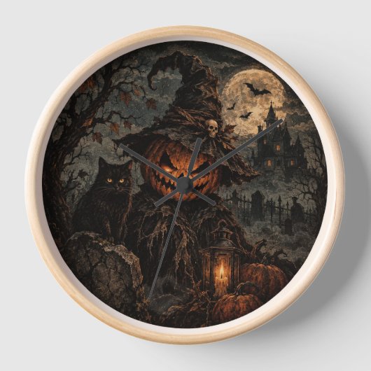 Oude Halloween Pompoen Wandklok (Voorkant)