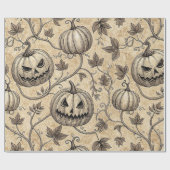 Oude Halloween Pompoen Wingerdpatroon Cadeaupapier (Vlak)