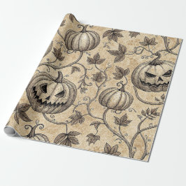 Oude Halloween Pompoen Wingerdpatroon Cadeaupapier