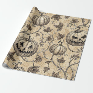 Oude Halloween Pompoen Wingerdpatroon Cadeaupapier