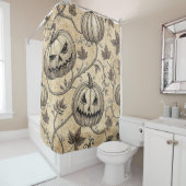 Oude Halloween Pompoen Wingerdpatroon Douchegordijn (In situ)