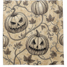 Oude Halloween Pompoen Wingerdpatroon Douchegordijn