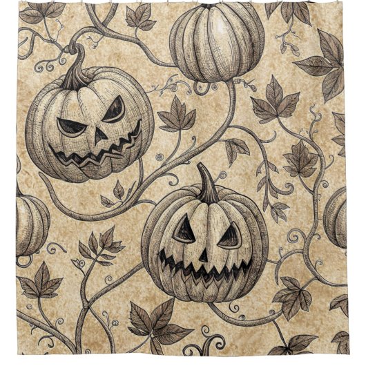 Oude Halloween Pompoen Wingerdpatroon Douchegordijn (Voorkant)
