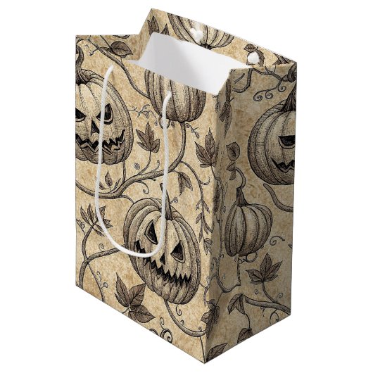 Oude Halloween Pompoen Wingerdpatroon Medium Cadeauzakje (Voorkant Gekanteld)