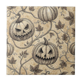 Oude Halloween Pompoen Wingerdpatroon Tegeltje
