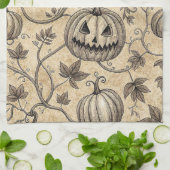 Oude Halloween Pompoen Wingerdpatroon Theedoek (Gevouwen)