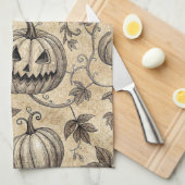Oude Halloween Pompoen Wingerdpatroon Theedoek (Quarter Fold)