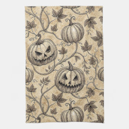 Oude Halloween Pompoen Wingerdpatroon Theedoek