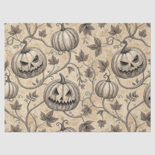 Oude Halloween Pompoen Wingerdpatroon Tissuepapier (Voorkant)