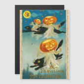 Oude Halloween pompoenen spoken en zwarte katten Magnetische Uitnodiging (Voorkant / Achterkant)