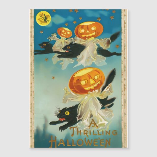 Oude Halloween pompoenen spoken en zwarte katten Magnetische Uitnodiging (Voorkant)