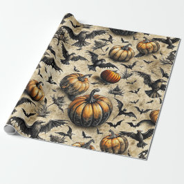 Oude Halloween Pompoenen Vleermuizen Kraaien Herfs Cadeaupapier