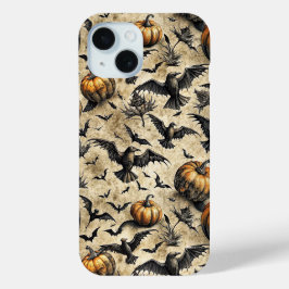 Oude Halloween Pompoenen Vleermuizen Kraaien Herfs iPhone 15 Case
