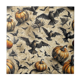 Oude Halloween Pompoenen Vleermuizen Kraaien Herfs Tegeltje