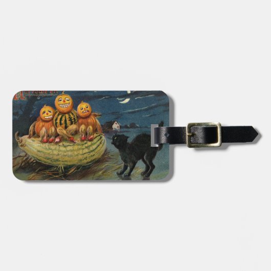 Oude Halloween Pompoenen Zwarte Kat Bagagelabel (Voorkant horizontaal)
