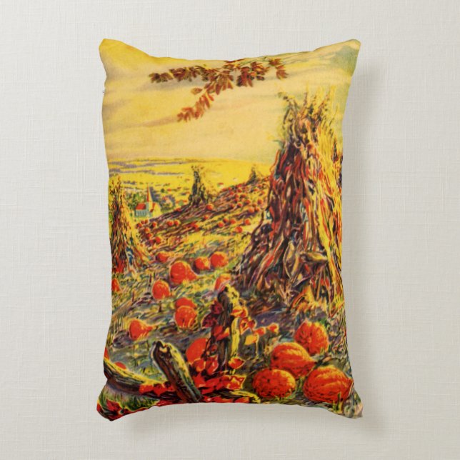 Oude Halloween pompoenveld met hooibergen Accent Kussen (Voorkant(Verticaal))