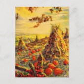 Oude Halloween pompoenveld met hooibergen Briefkaart (Voorkant)