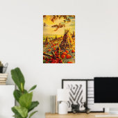 Oude Halloween pompoenveld met hooibergen Poster (Thuiskantoor)