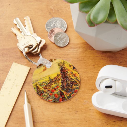 Oude Halloween pompoenveld met hooibergen Sleutelhanger (Bureau)