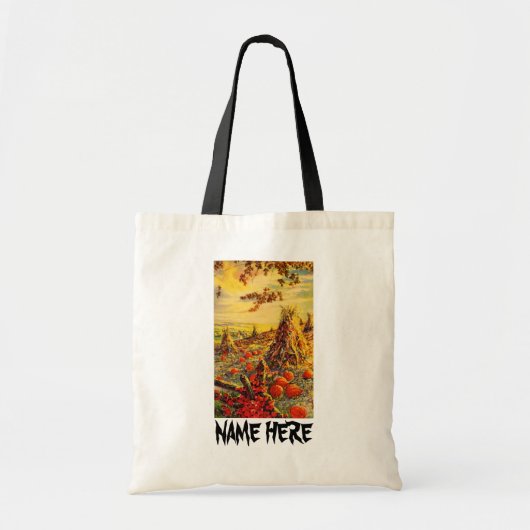 Oude Halloween pompoenveld met hooibergen Tote Bag (Voorkant)