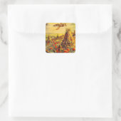 Oude Halloween pompoenveld met hooibergen Vierkante Sticker (Tas)