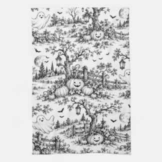 Oude Halloween Pompoenveld Toile Pretpatroon Theedoek