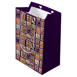 Oude Halloween-postzegels Inpakpapier Medium Cadeauzakje