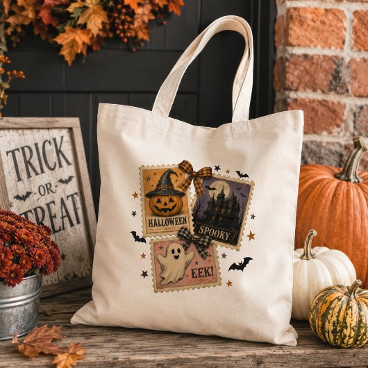 Oude Halloween-postzegercollage Tote Bag