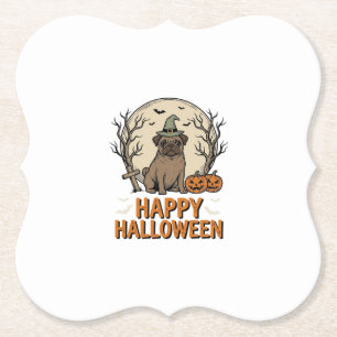 Oude Halloween Pug Hond Heksenhoed Shirt Ontwerp_1 Kartonnen Onderzetters